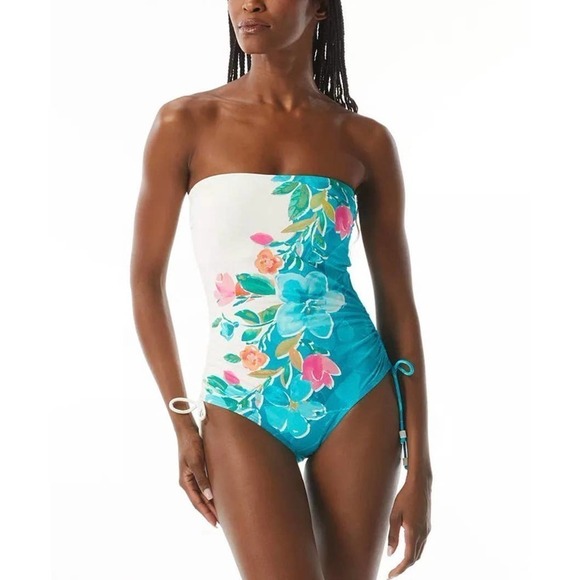Carmen Marc Valvo MULTI Bandeau Drawstring One-Piece Swimsuit, US 6 - Picture 1 of 10